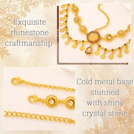 Woeoe Sequin Head Chains Gold Rhinestone Tassel Hair Chain Bohemian Costume Hair Jewelry Accessories for Women