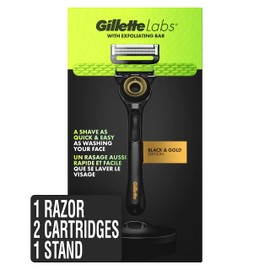 Gillette Gillette Labs Men's Razor with Exfoliating Bar, Shaving Kit Includes 1 Handle, 2 Razor Blade Refills, 1 Premium Magnetic Stand, Black and Gold