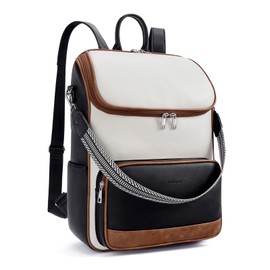 Lexiyat Leather Laptop Backpack for Women, 15.6" Work Travel College Bag, Teacher Nurse Convertible Backpack Purse Beige