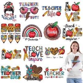 Whaline 15 Sheets Teacher Iron On Transfer Stickers Teachers' Day Heat Transfer Decals HTV Heat Transfer Vinyl Iron On Patches for DIY Crafts Clothing Hat Pillow Fabric Decor