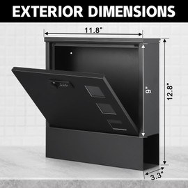 xydled Mailbox with Combination Lock,Large Capacity Wall Mounted Locking Security Mailbox,Large Mail Box with Newspaper Compartment, Black,12.8x11.8x3.3 Inch