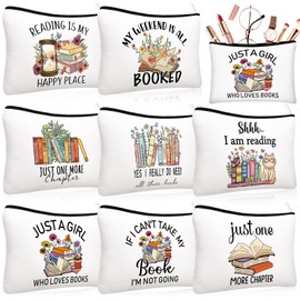 Cosblank 8 Pcs Book Club Gifts Book Lovers Makeup Bag Gifts for Women Cosmetic Bag with Zipper Pouch for Teen Adult Women Book Lovers Librarian Bookish Club Gifts
