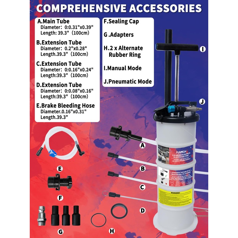 Punmew 6.5L Oil Extractor Pump Pneumatic/Manual Oil Extractor for Automotive