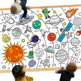 Leezead Outer Space Coloring Poster, Large Space Coloring Tablecloth Solar System Space Themed Coloring Poster Table Cover Space Activity Poster for for Boys Girls Space Birthday Party Supplies