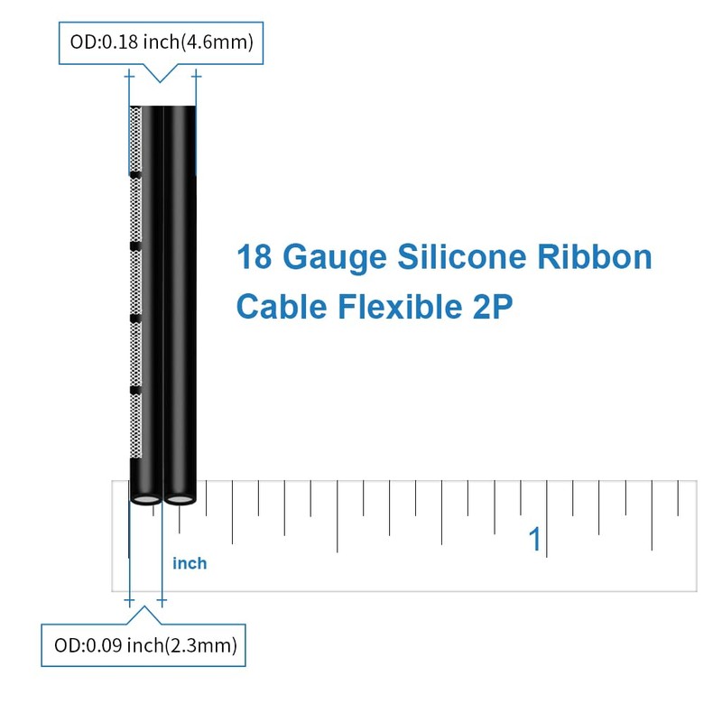 BNTECHGO 18 Gauge Silicone Ribbon Cable Flexible 2P Black 100