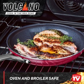 Red Volcano Textured Ceramic Nonstick, 14 Piece Cookware Pots and Pans Set with Stainless Steel Handles, PFAS PFOA & PTFE Free, Dishwasher Safe, Oven & Broiler Safe to 600 Degrees, Red