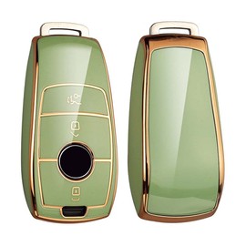 HIBEYO Smart Car Key TPU Case Fits Green-Gold 3 Protective Key Case Cover Case for Mercedes Class-E S A CLA GLA GLE GLC GLK AMG Key Box Remote Key Case (Green-Gold)