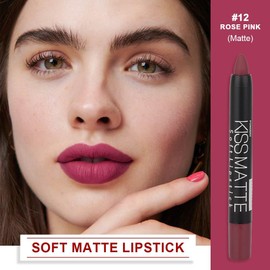 Lápiz labial de larga duración, suave y humectante, barra de color mate, crayón de labios definitivo para colección de maquillaje, brillo de labios de terciopelo nutritivo e impermeable (12#, m)