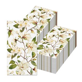 Magnolia Flower Paper Napkins, 80 Pcs Magnolia Floral Disposable Guest Napkins – White Watercolor Spring Dinner Hand Towels for Weddings, Baby Showers, Birthdays, Bathroom & Party Decor