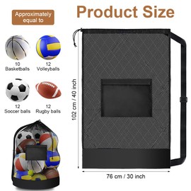 Extra Large Ball Bag, 76 x 102 cm Ball Net for 10 Balls-15 Balls, Ball Bag Football with Drawstring and Shoulder Strap, Large Ball Net Bag, Ball Net Bag for Football, Basketball, Volleyball, Rugby