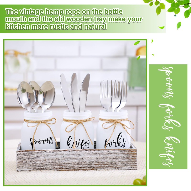 Tiangrid 4 Pcs Mason Jar Utensil Holder Silverware Caddy Glass