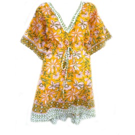 Rastogi Handicrafts - Traje de baño 100% algodón con estampado de bloques a mano para mujer, ropa de playa y caftán 3, Varios colores, 34