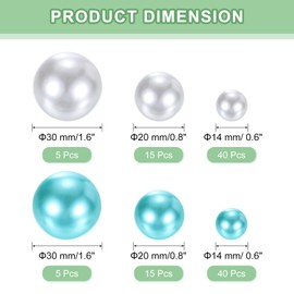 sourcing map 120Pcs Faux Pearls for Vase Fillers No Hole Pearls Beads Floating Artificial Pearls for Centerpieces Vases, Brush Holder, DIY Parts 14/20/30mm (Light Blue/White)