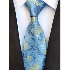 Rosiika - Corbatas florales para hombre, estilo jacquard, de lujo, formales de boda, para padrinos de boda, Azul cielo, amarillo, Talla única