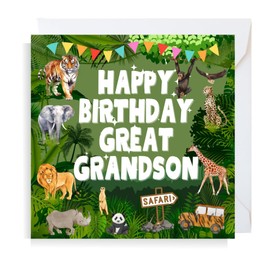 Second Ave Safari Jungle Animal Great Grandson Square Children's Kids Birthday Greeting Card for Boy