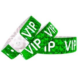 Ouchan Holographic VIP Plastic Party Wristbands Green - 500 Pack Vinyl Wristbands for Events Club Music Meeting