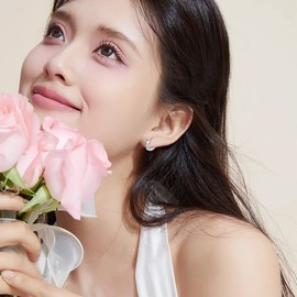 LOYALLOOK Women's Hoop Earrings, Popular, Heart, Hypoallergenic, Zircon Earrings, Silver, 925 Platinum, Stylish, Cute, Purple, Blue, Pink, Color, White, Accessories, 2 Pieces, Birthday, Gift,