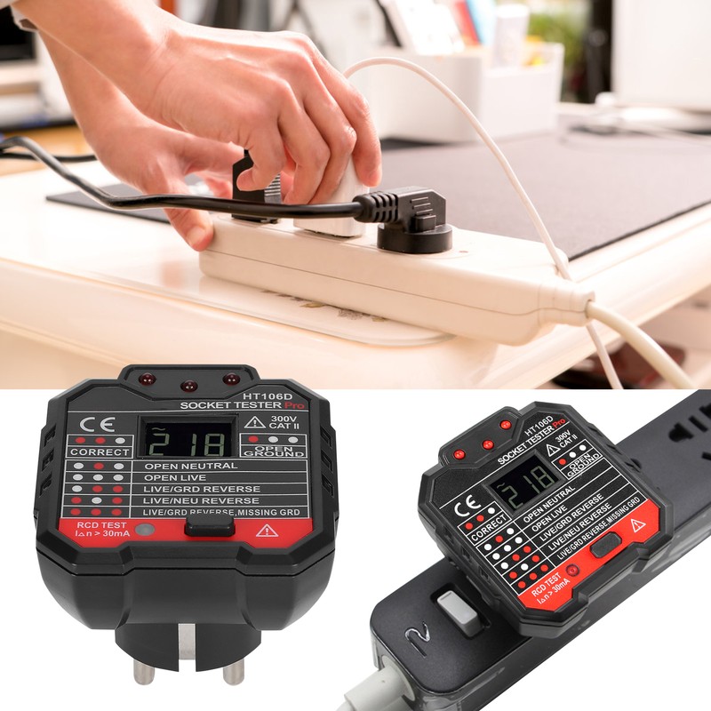 HT106D Digital Display Socket Detector Portable Phase Power Polarity Tester