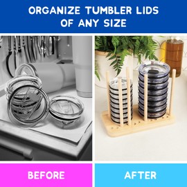 Adjustable Bamboo Tumbler Lid Organizer - Holds up to 20 Lids - Water Bottle Lid Organizer