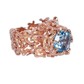 Ravishing Impressions Jewellery Solitär-Verlobungsring für Damen, natürlicher Blautopas, Geburtsstein, 925er-Sterlingsilber, rotvergoldet, Gr. 56, Stein:, Blauer Topas