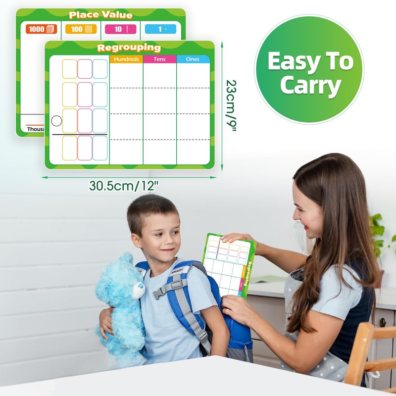 Laffunz 12 PCS Place Value Chart Dry Erase Flash Cards,