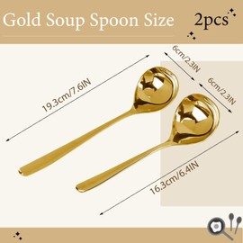 Brateuanoii Set of 2 Stainless Steel Polished Soup Ladles, Stainless Steel Golden Soup Ladle, Small Ladle, Simplicity Sauce Ladle, 19.3 cm/16.3 cm, Dishwasher Safe, for Hotel Home Restaurant