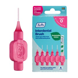 TEPE - Cepillo interdental original suave para limpieza de dientes, paquete de 6 unidades, 0,40 mm, huecos extra pequeños/pequeños, color rosa, tamaño 0