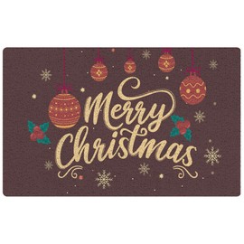 WUCHJ Merry Christmas Door Mat, Festive Christmas Ornaments Snowflakes Holly Doormat Outdoor Entrance Indoor Entryway, Vintage Xmas Welcome Mats for Bath Rugs Rubber Backing Non-Slip, 17x30 Inch