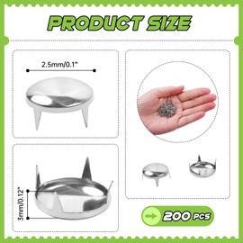 200Pcs 2.5mm Silver Round Dome Studs Nailhead Rivets for Punk Rock DIY Leather Craft, Clothes, Bags, Shoes, Bracelets