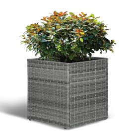 LEWIS&WAYNE Large Square Planter Box Handmade Wicker Tall Planters for Outdoor Plants with Removable Liners Modern Planter for Indoor Outdoor Garden Patio Front Porch - Gray, 17''x17''x18''