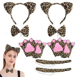MIVAIUN 8 PCS Leopard Costume Dress Up Set,leopard Ears and Tail Bow Tie Gloves,Animal Costume Set for Kids Adults Carnival Cosplay Children's Day Party Christmas Party Costume (8 PCS)