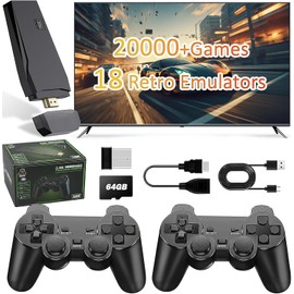 Consola de juegos retro, driver inalámbrico y almacenamiento de 64 G para conectar y jugar videojuegos retro en TV, 9 emuladores, más de 20000 juegos, 4K HDMI, 2.4G