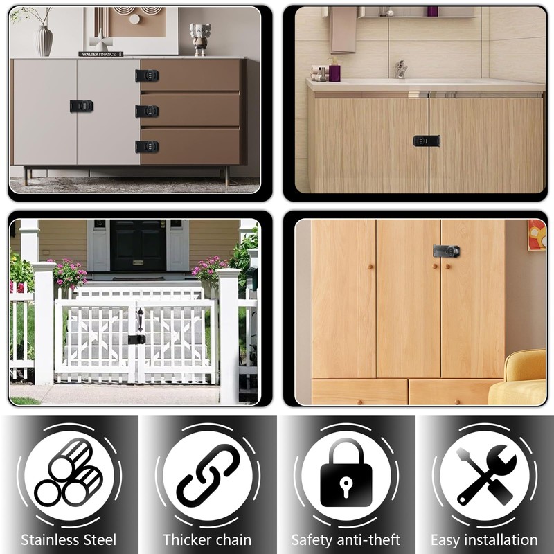 Keyless Hasp Latch Lock, 3-Digit Cabinet Combination Lock, Mechanical Password