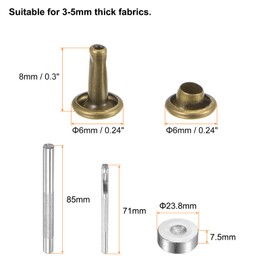 Sourcing Map 200 Sets Leather Rivets 6mm x 8mm Metal Double Cap Snaps Studs Fasteners With 3pcs Setting Tools for Leather Craft DIY Decoration, Bronze