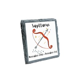 Sagittarius Zodiac Slate Coaster with Bow and Arrow Design, November 22nd - December 21st (slco-kf25-3240)