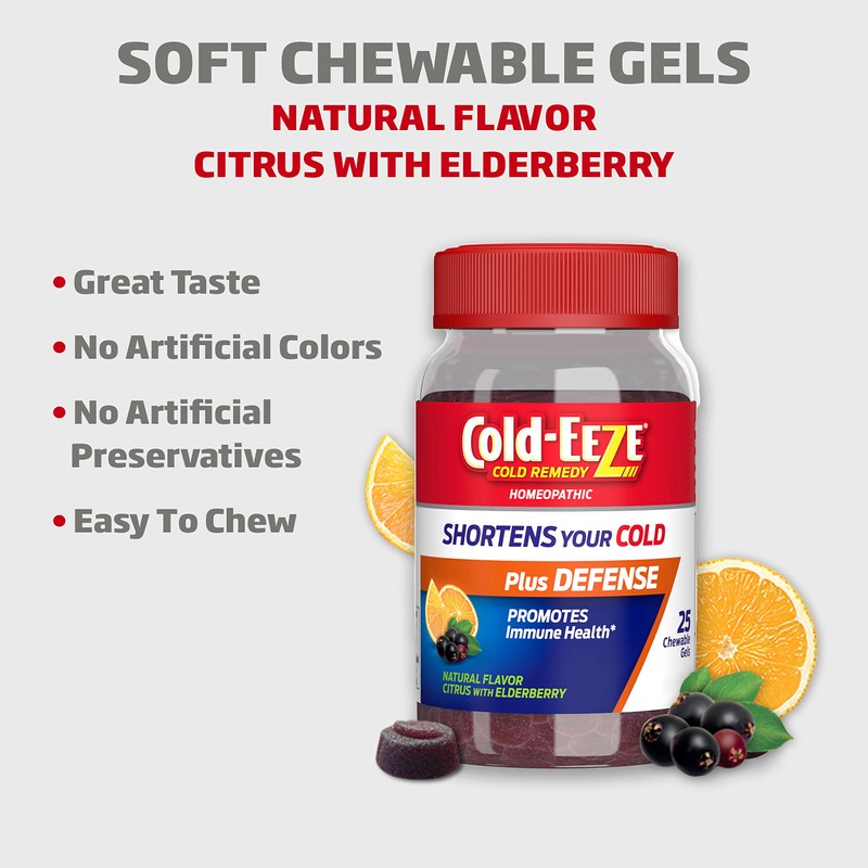 Cold-EEZE Plus Defense Natural Citrus & Elderberry Zinc Chewable Gels,