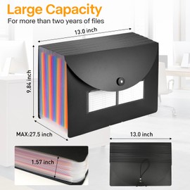25 Pockets Expanding File Folders, Expandable Accordian File Organizer with Colored A-Z Tabs, Desktop Accordion Folders Letter A4 Paper Document Storage Organizer for School Home Office