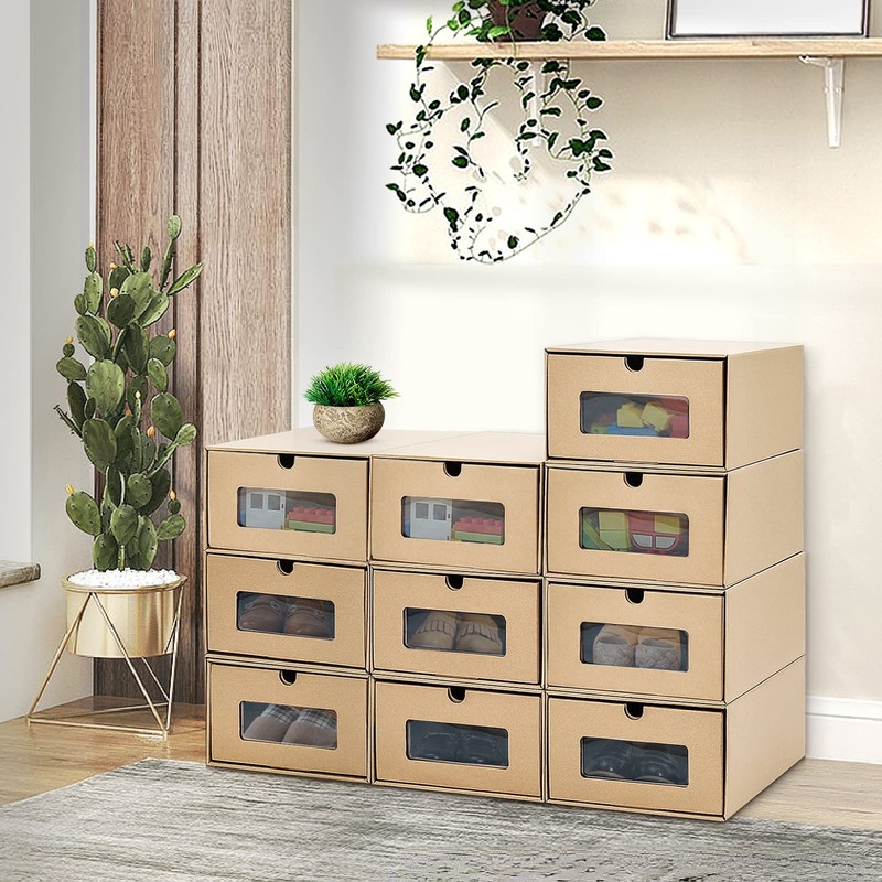 10PCS Cardboard Shoe Box Stackable Storage Box Visual Multi-Purpose Storage