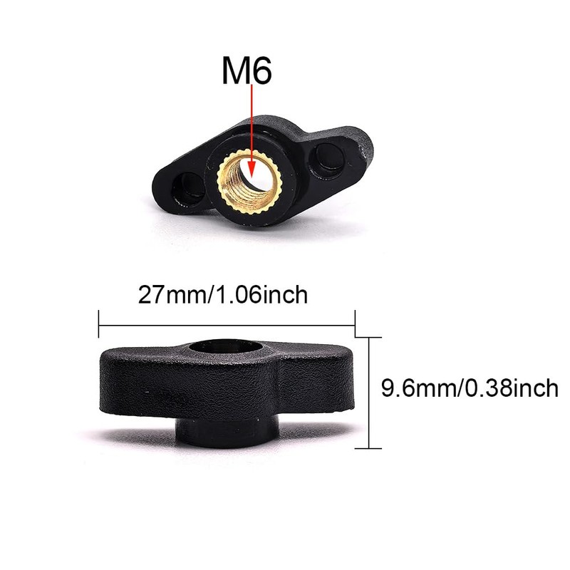 1/4" Wing Knobs Through Hole T Knobs Hand Screw Nut