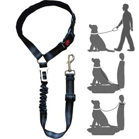 Xundefeng Dog Seat Belt for Cars 3 in 1 Seatbelt Harnesses Headrest Lead Leash Cat Clip Buckle Rear seat Backseat Belts Black