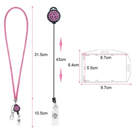Vicloon Card Holder with Lanyard, Crystal Lanyard with Transparent ID Card Holder, Lanyard and Badge Holder Set, Keyring Badge Holders and Neck Strap for Keys ID Badge (Peach Pink)