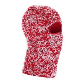 PATIKIL Distressed Balaclava Ski Mask, Balaclava Camo Knitted Face Mask Windproof Full Face Cover for Women Men Outdoor Sports, Red/White