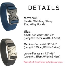 S-MAN 3.4cm Wide Elastic Belts for Men Quick Release Buckle Casual Webbing Fabric Golf Belt Black (#02) 125cm Long