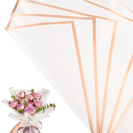 30 Sheets white Gold Edge Flower Bouquet Wrapping Paper，Florist Supplies Waterproof Floral Bouquet Wrapping Paper Bouquet Accessorie，Flower Shop Packaging Pape for DIY Gift Wedding Birthday