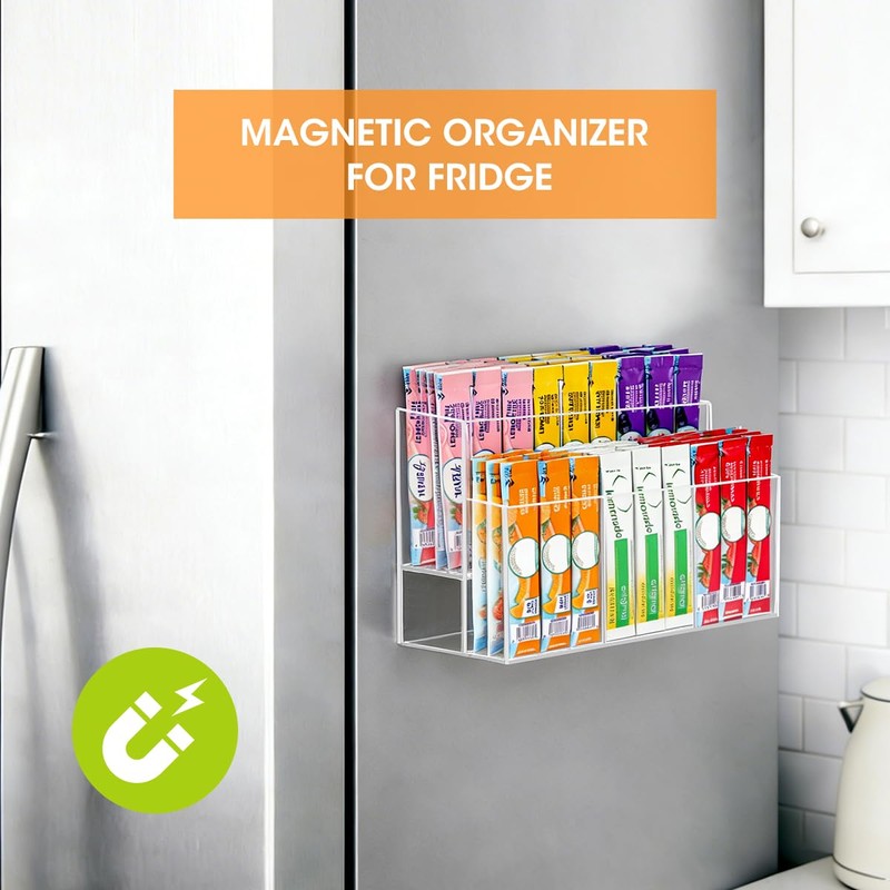 AIEVE Magnetic Drink Packet Organizer, 2-Tier Fridge Organizer Cabinet Door