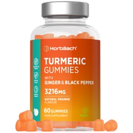 Turmeric Gummies with Ginger & Black Pepper 3216mg | High Strength Curcumin Supplement | 60 Vegan Gummies | Natural Orange Flavour - Tablet Alternative | by Horbaach