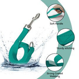 Kidding Pets Waterproof Dog Leash, 5/6 FT Durable Odor-Proof Dog Leashes with Strong Metal Hooks Fits Small Medium or Large Dogs (Emerald Green, 6FT - 1 inch Width)
