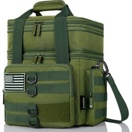 Tactical lunch box for men large insulated lunch bag adult heavy duty double deck expandable lunch cooler bag leakproof waterproof lunch tote for work office camping travel black - Color: A2green, Size: Default