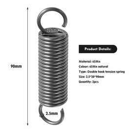 eROOSY 4 pieces 2.5 x 20 x 90 mm double hook tension spring tension springs, 65 Mn tension spring tension springs with hooks, double hook tension spring tension spring