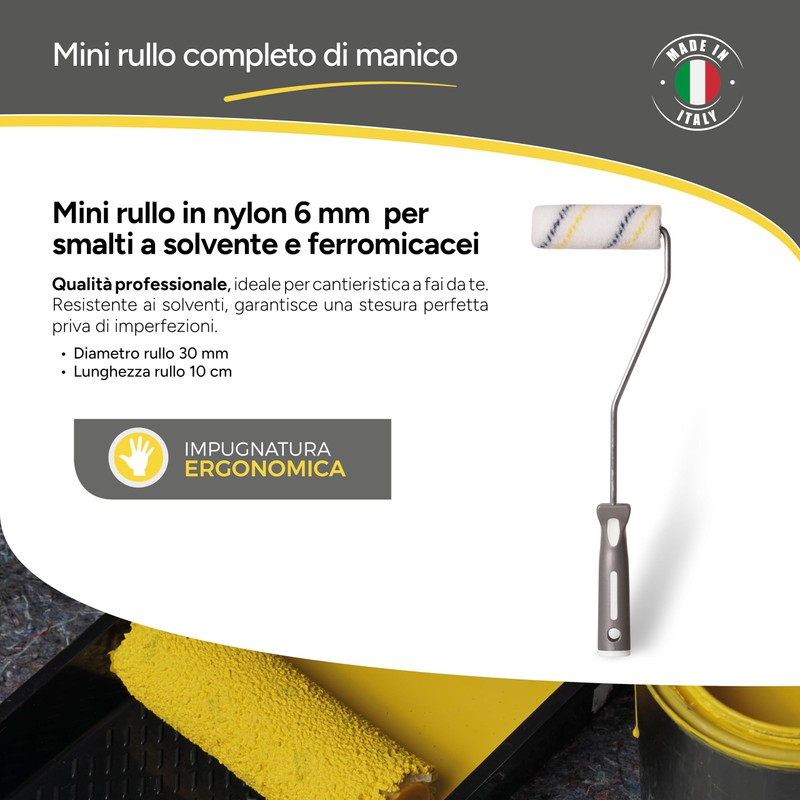 Boldrini Mini Nylon 6mm Roller Ideal for Varnishes and Solvent